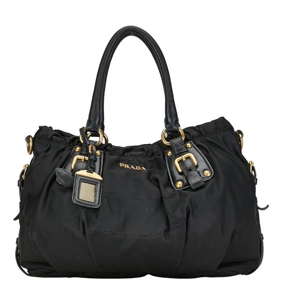 Prada Plate Black Nylon Bag Triangle Shoulder 2WAY - Picture 1 of 14